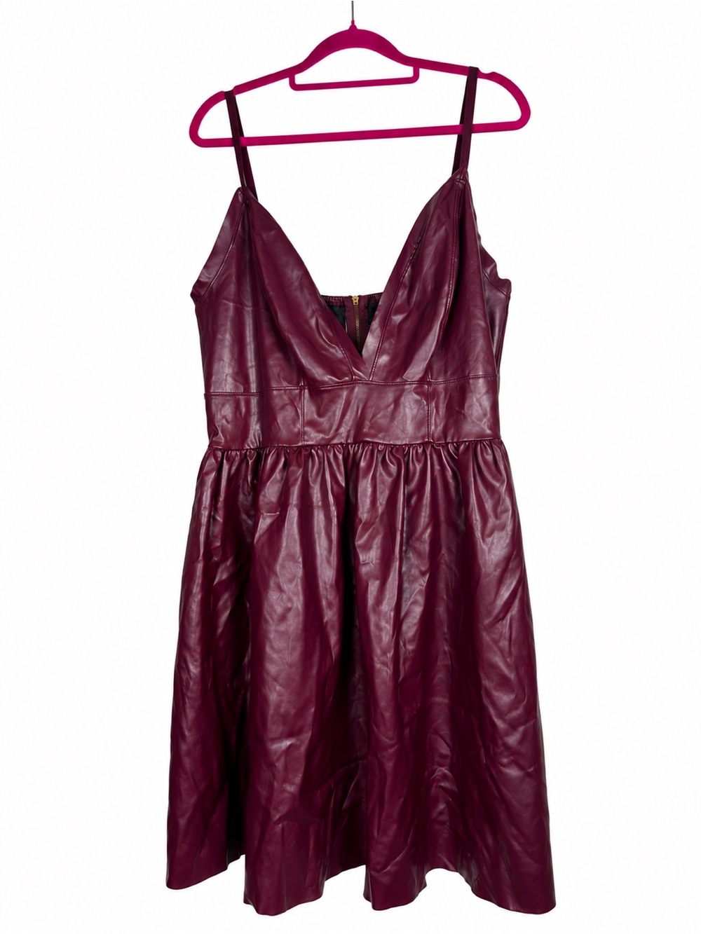 Curvy Sense Women’s 1X Burgundy Faux Leather Look Midi Dress Made in USA